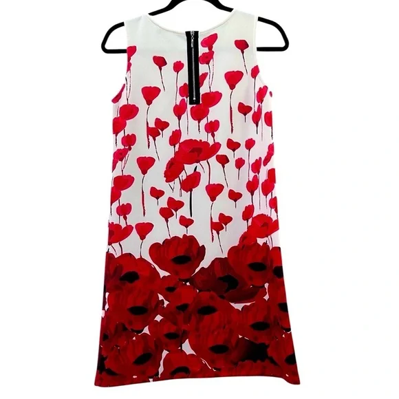 Isle by Melis Kozan Women’s Large Shift White Dress Scuba Red Poppy Art Size XS - Picture 2 of 5
